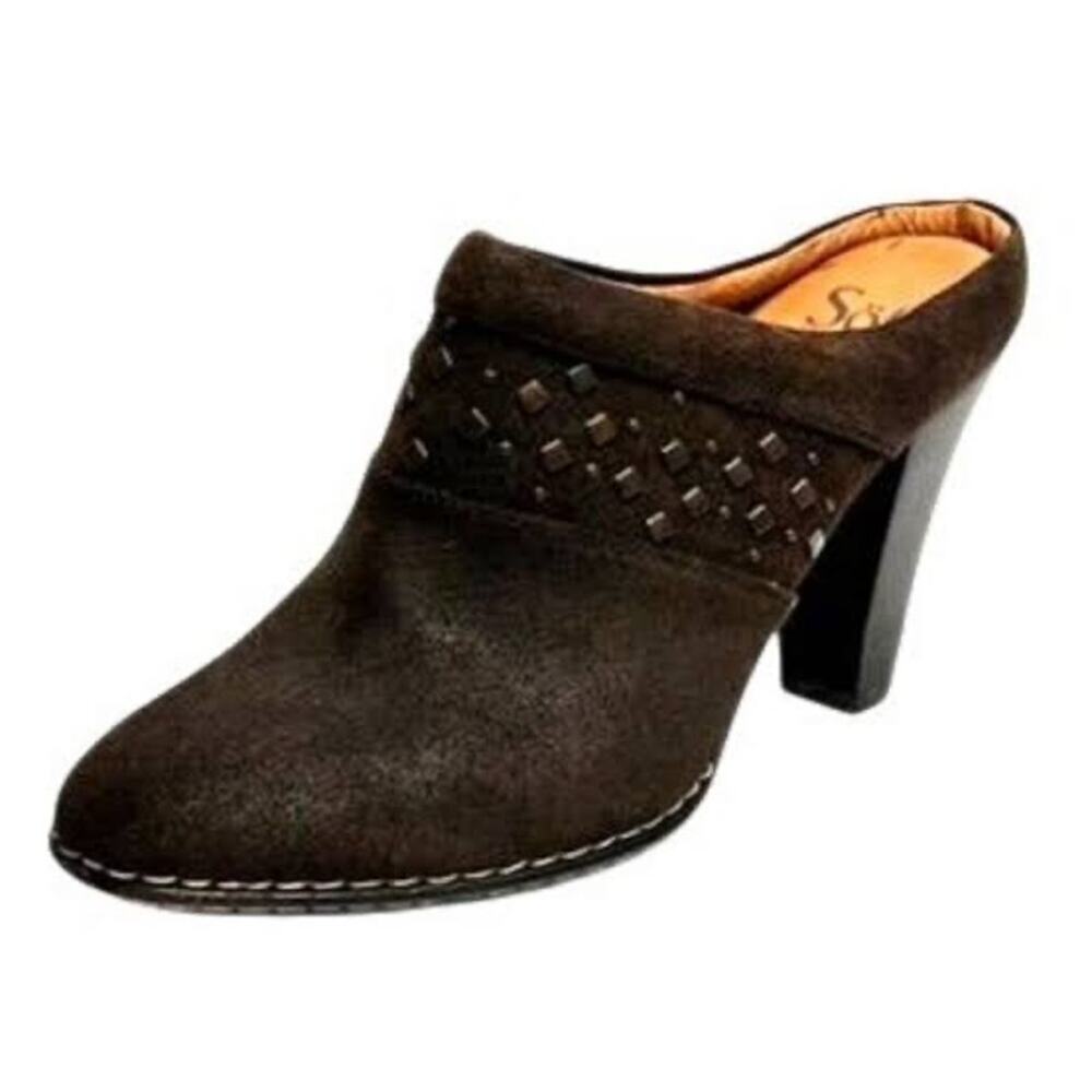 Sofft Brett Brown Suede Studded High Heel Mules Women’s 8.5 M EU 39 Boho